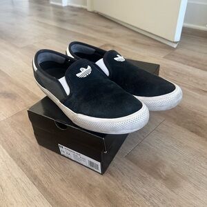 Adidas Men's Black and White Slip-On Sneakers